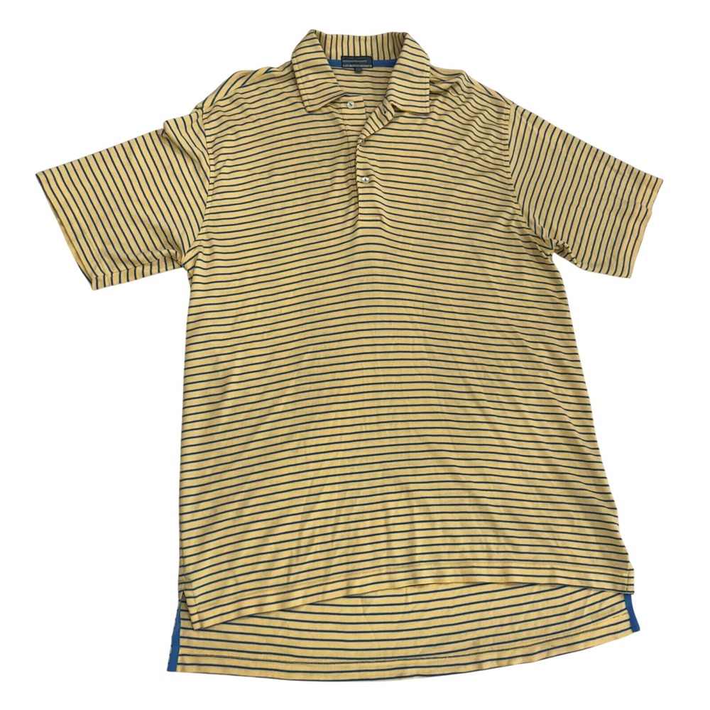 Alan Flusser Golf Polo Shirt Mens L Yellow Blue‎ Stripe Preppy Cotton Classic